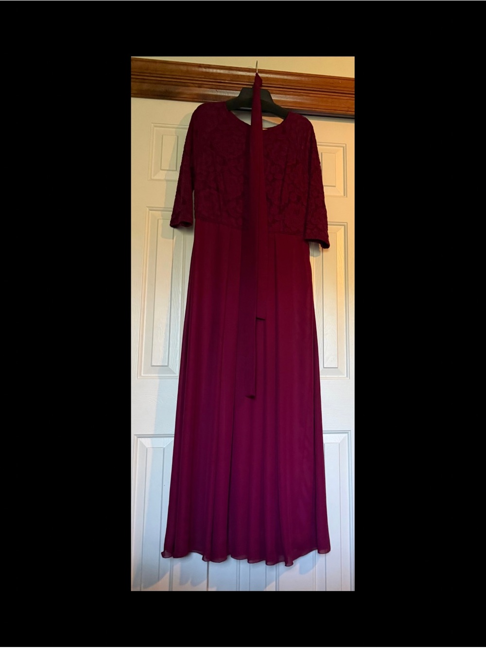 Burgundy Lace Bodice Maxi Dress with Sash